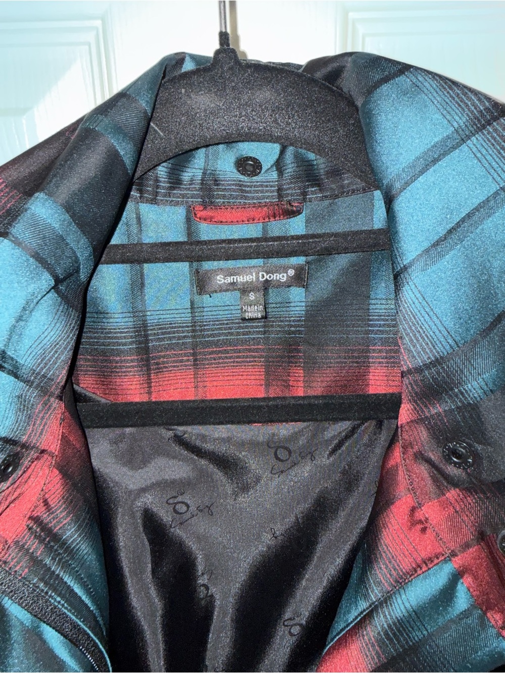Samuel Dong womens Plaid Jacket in Teal & Red